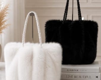 Faux Fur Tote Bag Women Winter Large Plush Furry Shoulder Bag Stylish Soft Purse