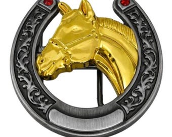 Two Toned Gold Silver Horse Horses Horsehead Western Buckle Boucle de Ceinture