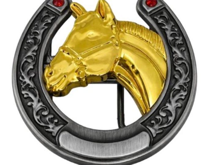 Two Toned Gold Silver Horse Horses Horsehead Western Buckle Boucle de Ceinture