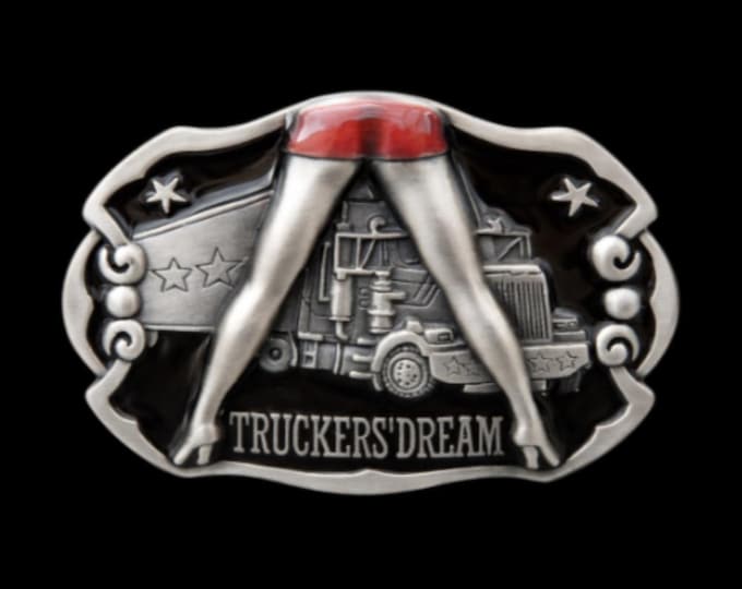 Trucker's Dream Belt Buckle Trucks 18 Wheeler Stop Belts & Buckles