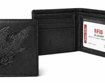 Men’s American Eagle Embossed Design Genuine Leather Trifold Wallet