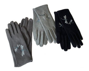 Women Winter Warm Fashion Gloves With Dragonfly