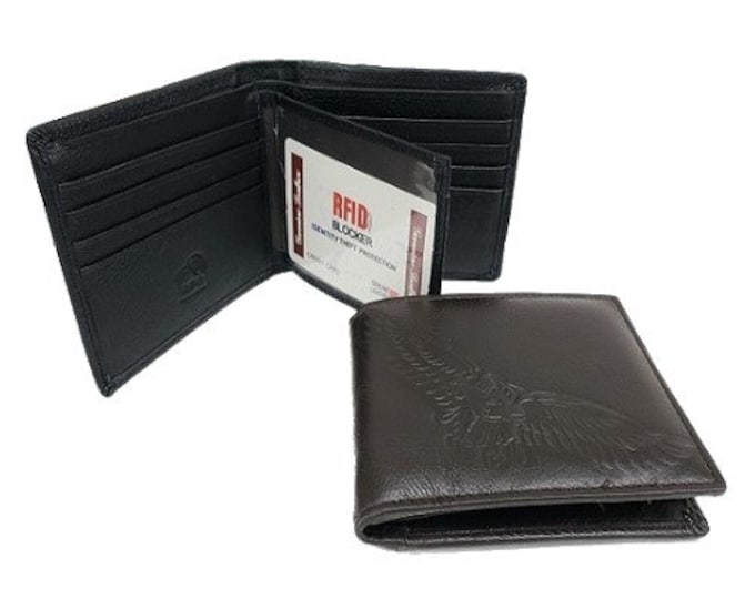 Men’s American Eagle Embossed Design Genuine Leather  Trifold Wallet