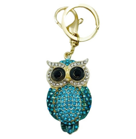 Rhinestone Keychain Owl Pendant Metal Keyring Purse Hand Bag Car Charm Keychain 
