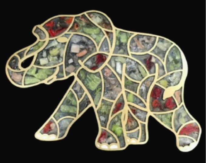 Unique Stone Filled Plaque Elephant Mosaic Belt Buckle Buckles