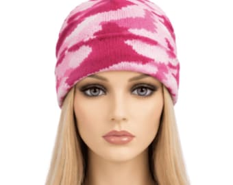 Pink Beanie Cap Plain Knit Ski Hat Cuff Winter Warm Women's Fashion