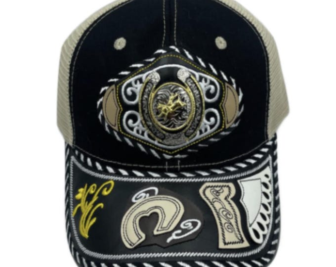 3D Bull Rider Embroidered Faux Leather Western Hat Unique Design Mesh Back