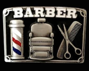 Barber Shop Hair Haircut Style Barber's Scissors Pole Belt Buckle
