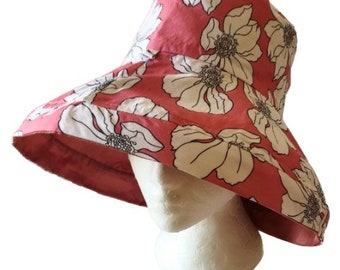 Reversible Pink Sun Hat Wide Brim UV Protection Women Summer Floral Foldable Bucket Hats