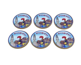 Traditional Imagery Porto Portugal Cityscape Coaster Set of 6 Piece Souvenir