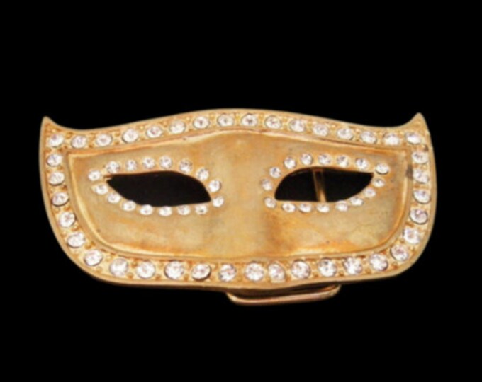 Gold Tone Masquerade Eye Phantom Opera Rhinestone Mask Belt Buckle