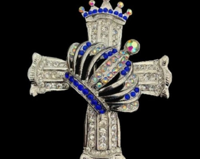 Bling Rhinestone Cross With Crown Cool Belt Buckles
