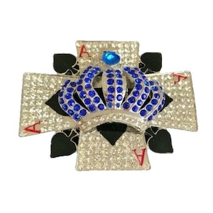 Rhinestone Crown Ace Spades Casino Cards Cross Belt Buckle