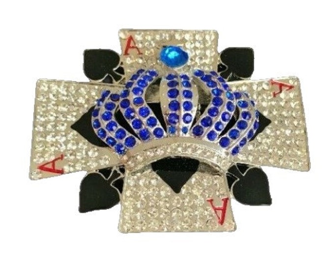 Rhinestone Crown Ace Spades Casino Cards Cross Belt Buckle