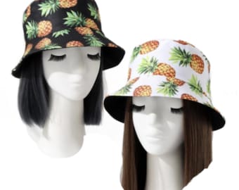 Women's Anti-UV Fashion Pineapple Reversible Summer Beach Sun Bucket Hat