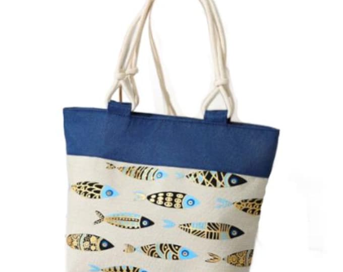 Fish Pattern Cotton Canvas Beach Summer Women's Style Bag Tote