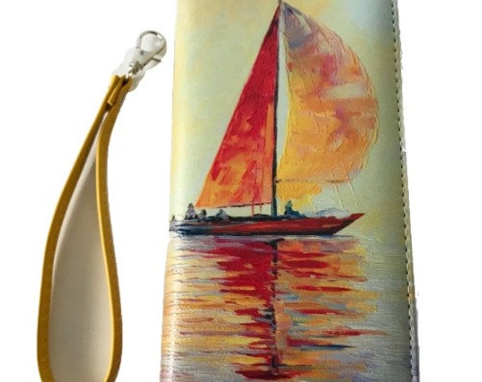 Women's Fashion Zipper Clutch Wallet Sailboat Design