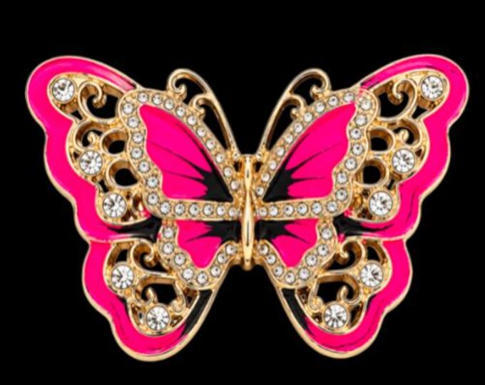 Pink Rhinestone Glitter Butterfly Butterflies Belt Buckles Boucle Ceinture