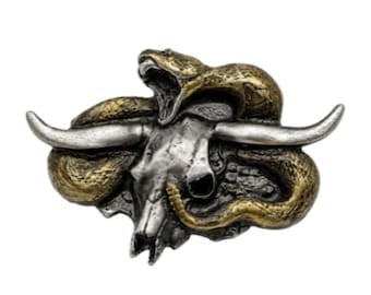 Boucle de ceinture longue cornes taureau crâne serpent à sonnettes serpent cowboy occidental