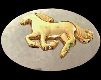 Horse Galloping Golden Western Belt Buckle
