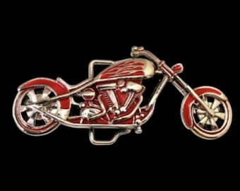 Belt Buckle Motorcycle Biker Red Chopper Motor Bike Bikers