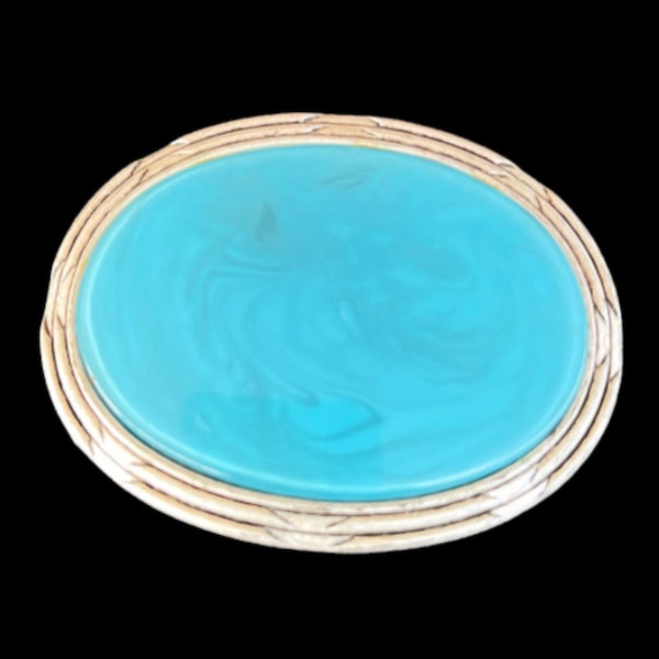 Turquoise Light Blue Colored Antique Silver Belt Buckle Boucle de Ceinture
