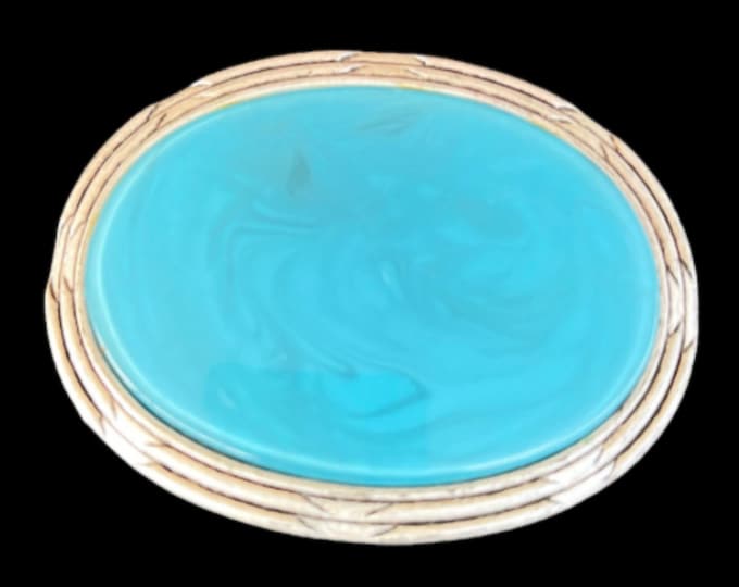 Turquoise Light Blue Colored Antique Silver Belt Buckle Boucle de Ceinture