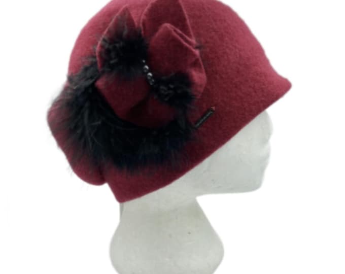 Women's GATSBY 20s Winter Wool Cap Beanie Cloche Bucket Floral Hat