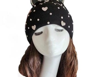 Cat Ears Jewel Studded Bling Silver Rhinestone Winter Tuque Hats Hat One Size Fits All!