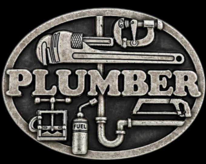 Plumber Pipe Wrench Pipes Border Tools Occupational Belt Buckle