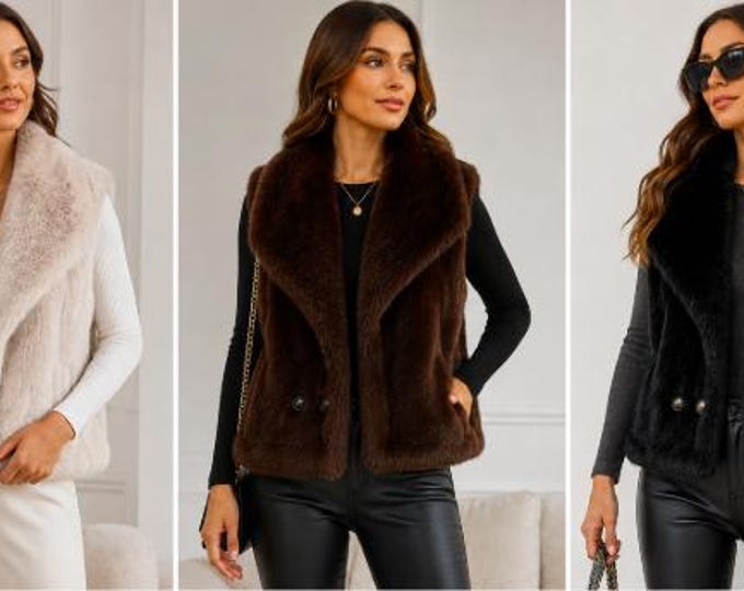 Vest Faux Fur Sleeveless Jackets Women's Furry Outwear Winter Fashion