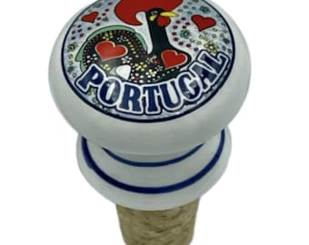 Traditional Portuguese Ceramic Rooster Galo de Barcelos Stopper Made in Portugal
