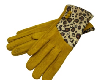 Women's Leopard Cheetah Animal Print Gloves Smart Touch Fingers Warm Cozy