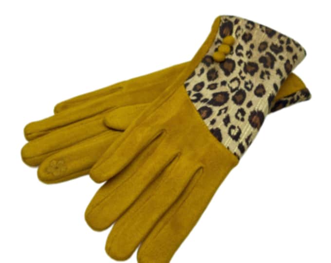 Women's Leopard Cheetah Animal Print Gloves Smart Touch Fingers Warm Cozy