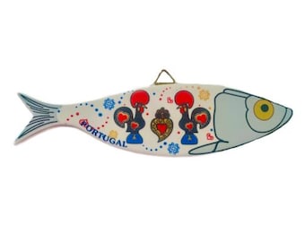Ceramic Sardine Sardinha de Ceramica Made Portugal Wall Hanging Cork Back