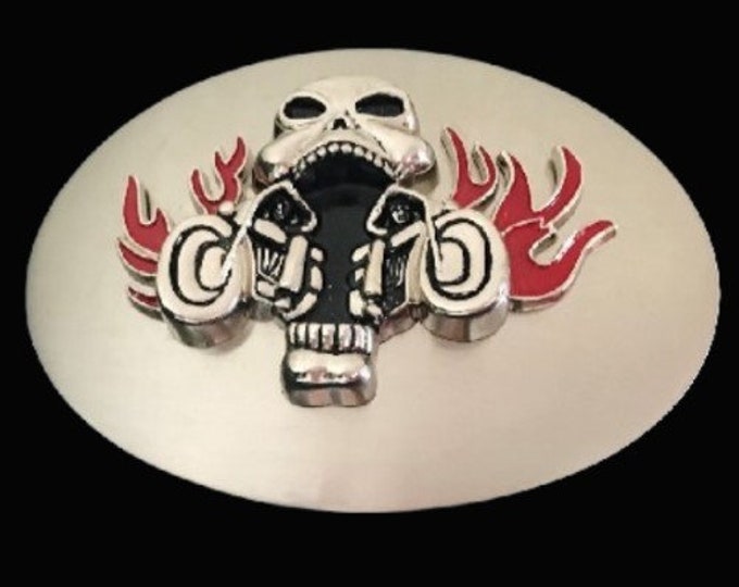 Belt Buckle Motorcycle Bike Wheels Skull Flames Bikers Belts & Buckles