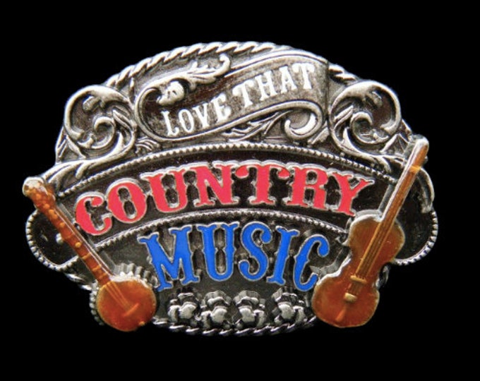 Belt Buckle Love Country Music Banjo Guitar Musician Western Belts Buckles