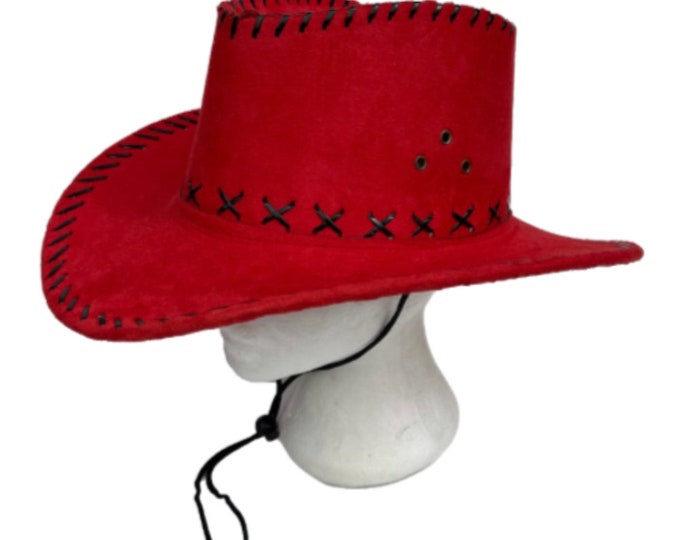 Red Faux Suede Stitch Cowboy Hat Fancy Dress Woody Western