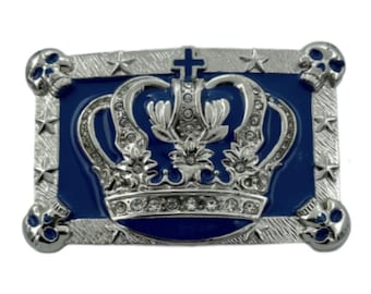 Blue Skull King Queen Royal Crown Royalty Belt Buckle Boucle De Ceinture