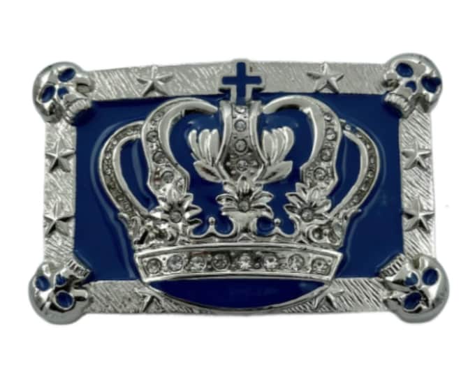 Blue Skull King Queen Royal Crown Royalty Belt Buckle Boucle De Ceinture