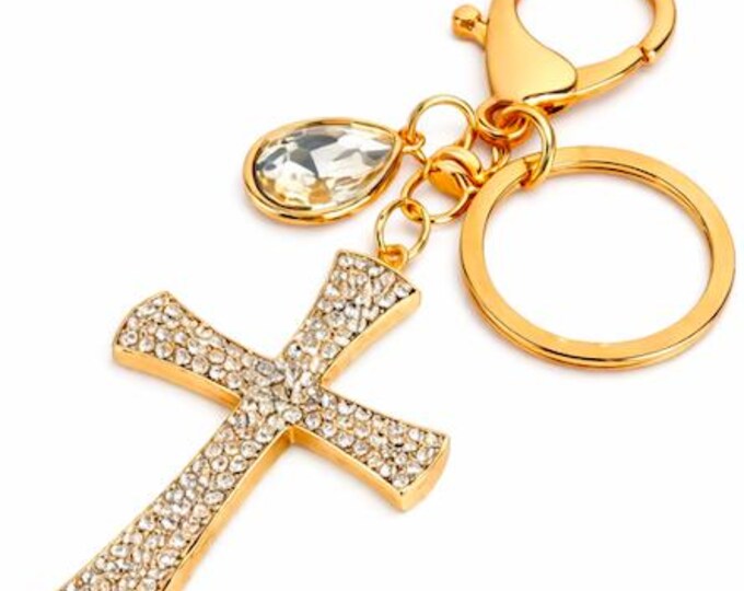Women's Rhinestone Cross Keychain Fashionable Alloy Keyring With Teardrop Charm