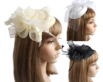 Women Bow Fascinator Feather Hat Cocktail Tea Party Headband Wedding Hair Clip