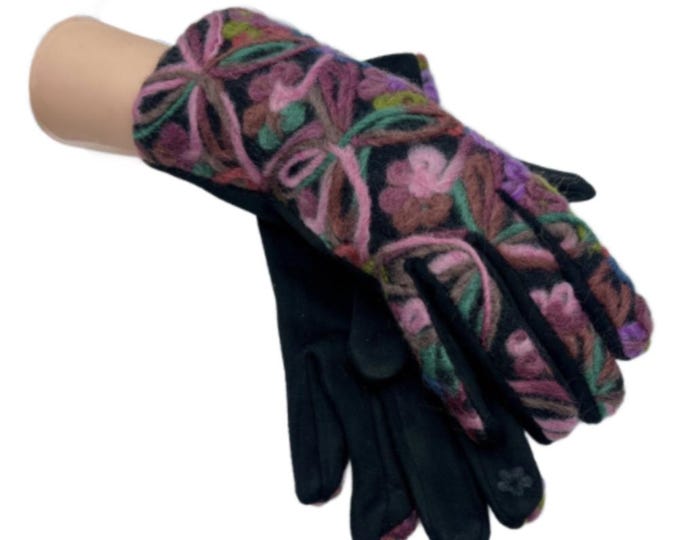 Women's Embroidered Winter Touch Screen Gloves Warm Fashion Hand Warmer
