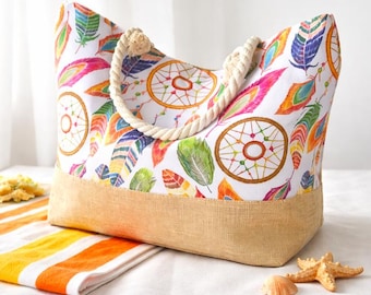New Fashion Wind Dream Catcher Beach Canvas Large Tote Bag Handbag