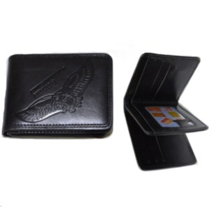Men's American Eagle Embossed Design Genuine Leather Black Trifold Wallet