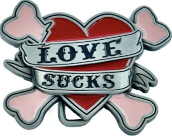 Love Sucks Tattoo Red Heart Pink Crossbones Belt Buckle Boucle De Ceinture