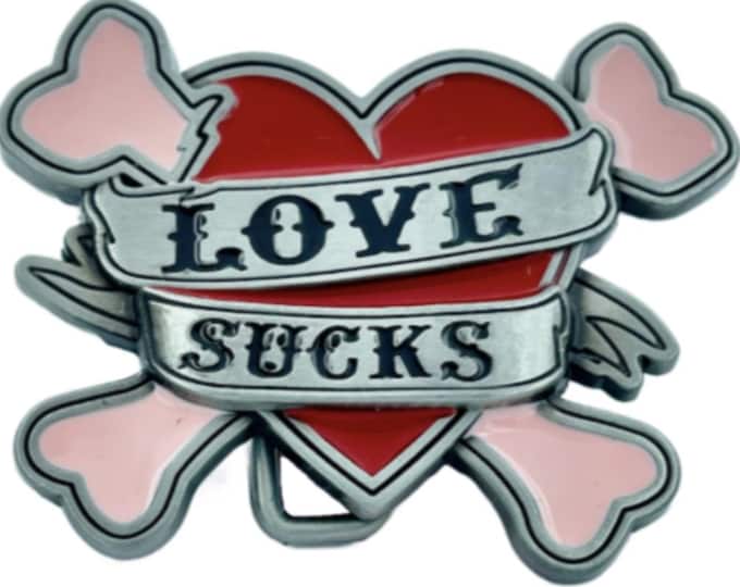 Love Sucks Tattoo Red Heart Pink Crossbones Belt Buckle Boucle De Ceinture