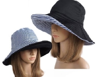 Women's Summer Reversible Hat Travel Sun Folding Hats Beach Broad Brim Cap