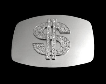 Belt Buckle Dollar Money Sign Big Rhinestone Buckles