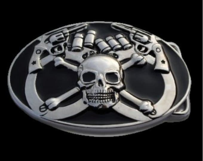 Skull Skullhead Handcuffs Bullets Guns Crossbones Belt Buckle